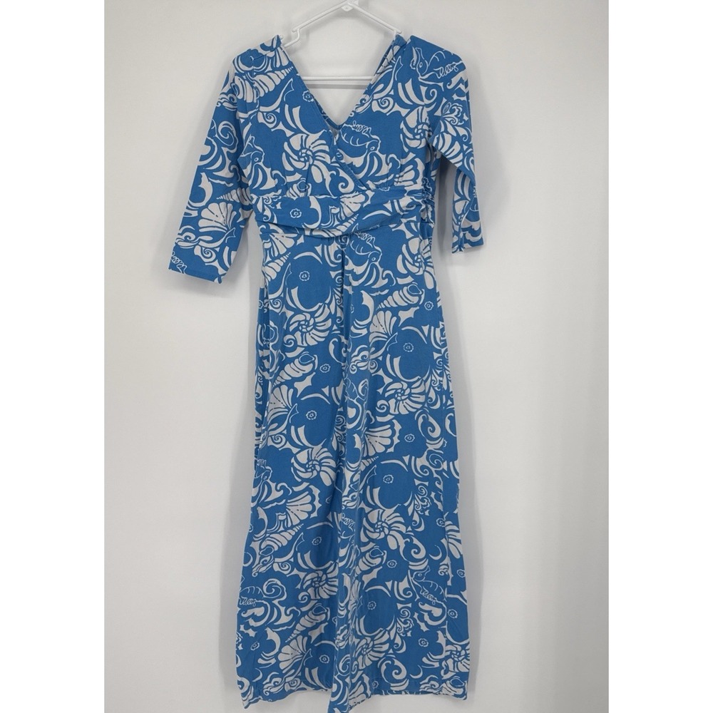 Lilly Pulitzer Gloria Ariel Blue Tide Pools Faux Wrap Jersey Maxi Dress Medium